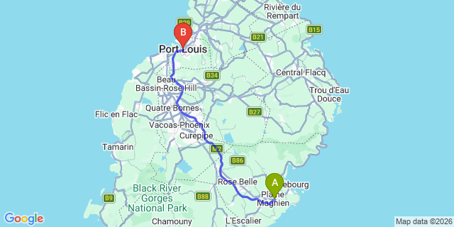 Map: Mauritius Airport (MRU) to Port Louis