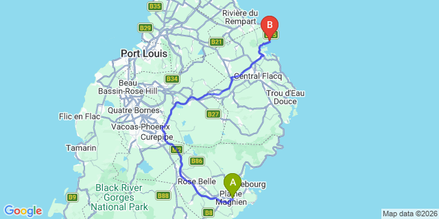 Map: Mauritius Airport (MRU) to Poste la Fayette
