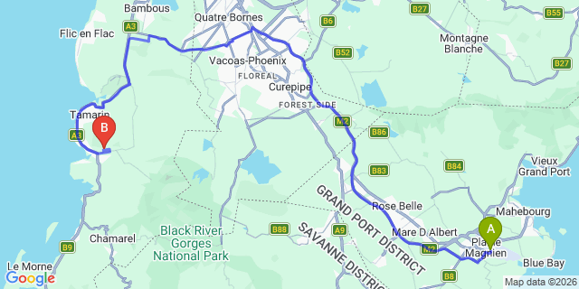 Map: Mauritius Airport (MRU) to Residence Tropicale, Mauritius