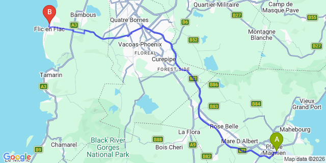 Map: Mauritius Airport (MRU) to Savinia Hotel & Spa, Mauritius