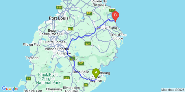 Map: Mauritius Airport (MRU) to Solana Beach Mauritius, Mauritius