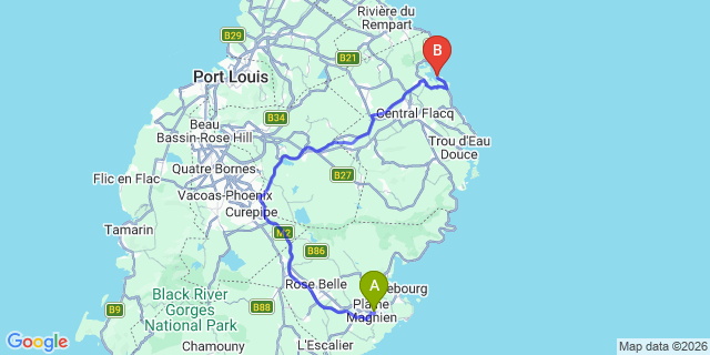 Map: Mauritius Airport (MRU) to St. Geran Hotel