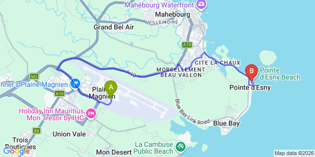 Map: Mauritius Airport (MRU) to Summer Breeze Apartments, Mauritius