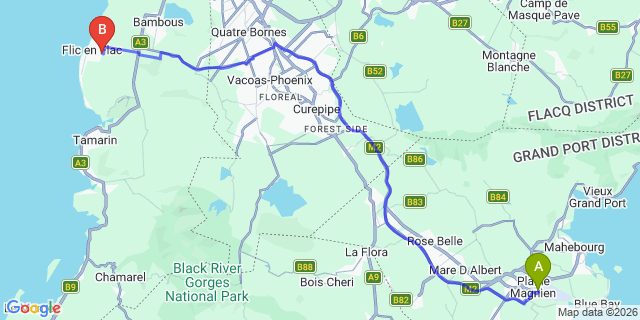 Map: Mauritius Airport (MRU) to Sun Apartments, Mauritius