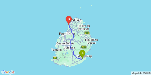 Map: Mauritius Airport (MRU) to Sunset Beach Hotel, Mauritius