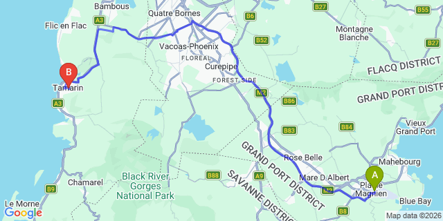 Map: Mauritius Airport (MRU) to Tamarin