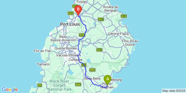 Map: Mauritius Airport (MRU) to Terre Rouge