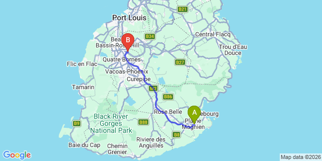 Map: Mauritius Airport (MRU) to The Lux Collective, Mauritius