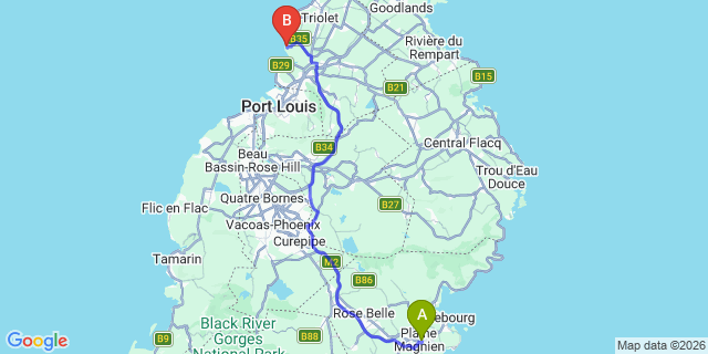 Map: Mauritius Airport (MRU) to The Westin Turtle Bay Resort & Spa, Mauritius