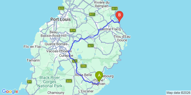 Map: Mauritius Airport (MRU) to Tides Reach, Mauritius