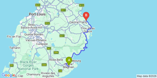 Map: Mauritius Airport (MRU) to Tropical Paradise Apartments, Mauritius
