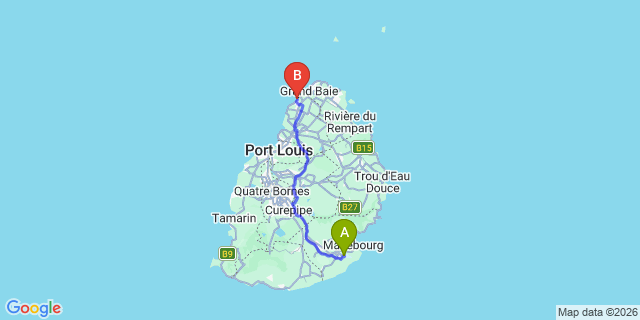 Map: Mauritius Airport (MRU) to Trou Aux Biches Hotel