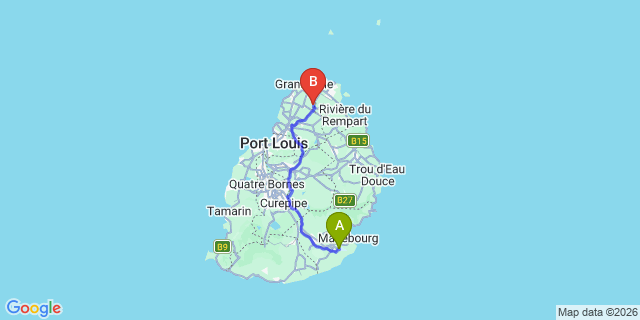 Map: Mauritius Airport (MRU) to Villa Belle Vue, Mauritius
