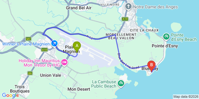 Map: Mauritius Airport (MRU) to Villa Stella, Mauritius