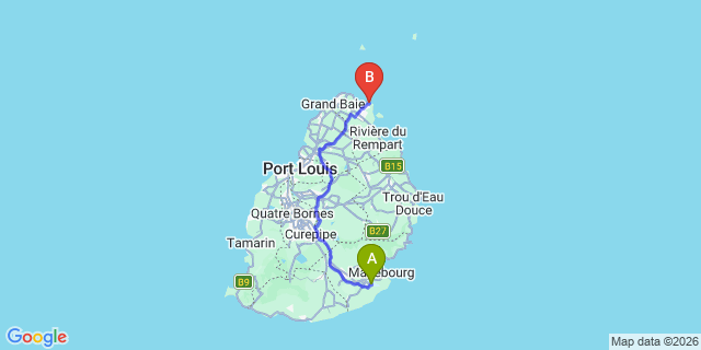 Map: Mauritius Airport (MRU) to Villa Tropicale, Mauritius
