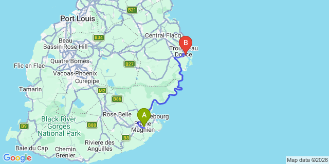 Map: Mauritius Airport (MRU) to Villas Turquoise, Mauritius