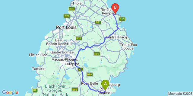 Map: Mauritius Airport (MRU) to Waterfront Villas, Mauritius