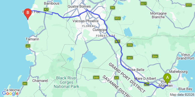 Map: Mauritius Airport (MRU) to Wolmar