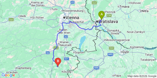 Map: Bratislava Airport (BTS) to Baden