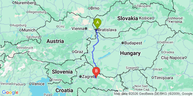 Map: Bratislava Airport (BTS) to Bratislava city (all areas)