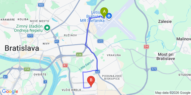 Map: Bratislava Airport (BTS) to Hévíz