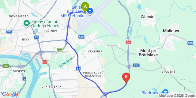 Map: Bratislava Airport (BTS) to Keszthely