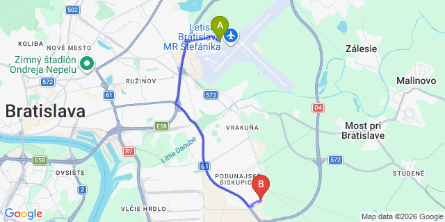 Map: Bratislava Airport (BTS) to Limbach