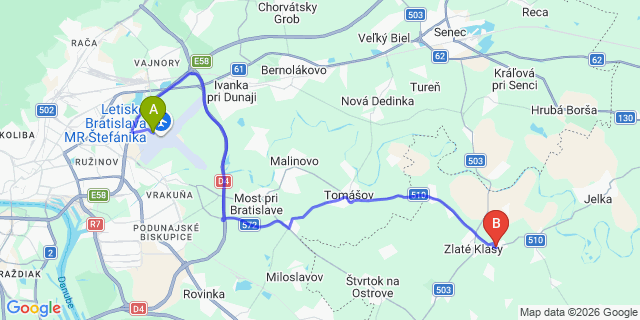 Map: Bratislava Airport (BTS) to Tapolca