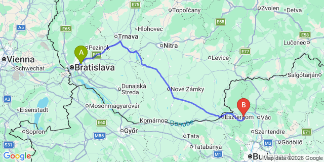 Map: Bratislava Airport (BTS) to Visegrád