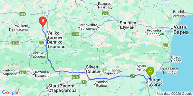 Map: Burgas Airport (BOJ) to Haskovo