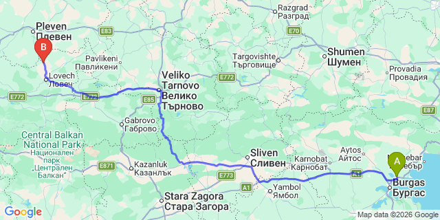 Map: Burgas Airport (BOJ) to Pamporovo