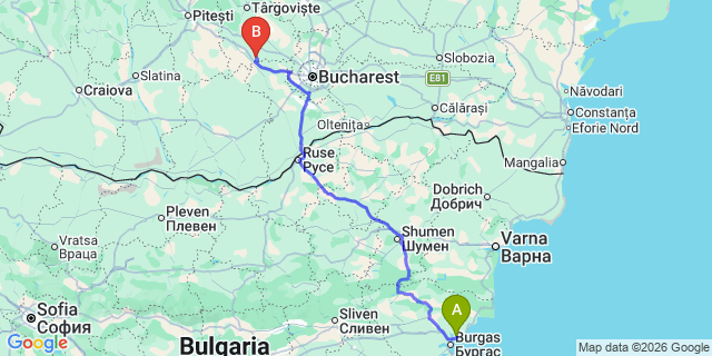 Map: Burgas Airport (BOJ) to Poiana Brasov