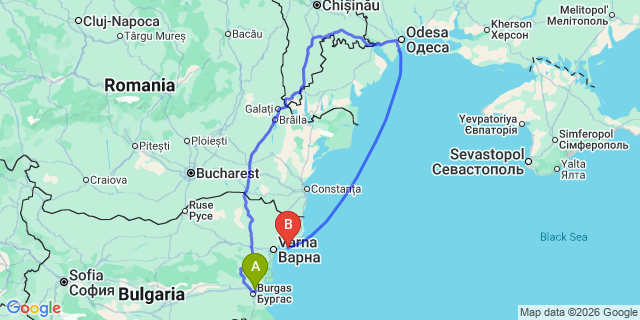Map: Burgas Airport (BOJ) to Sredina