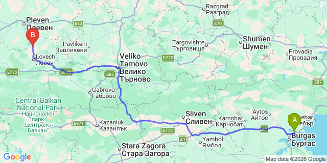 Map: Burgas Airport (BOJ) to Troyan