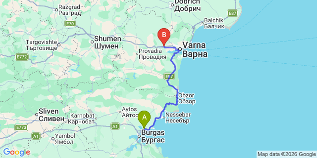 Map: Burgas Airport (BOJ) to Voditsa