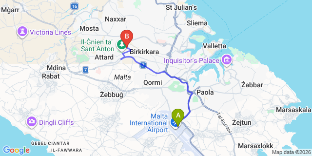 Map: Malta Airport (MLA) to Balzan