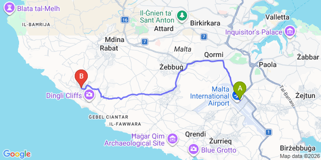 Map: Malta Airport (MLA) to Dingli