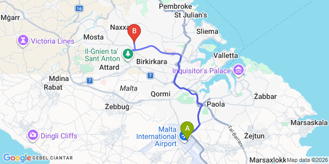 Map: Malta Airport (MLA) to Iklin