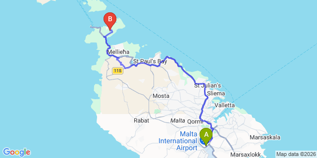 Map: Malta Airport (MLA) to L-Ahrax