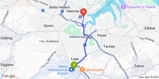 Map: Malta Airport (MLA) to Marsa