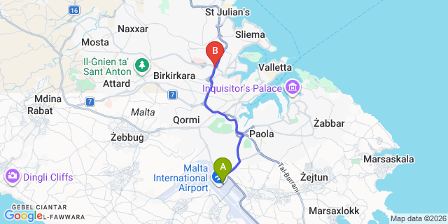 Map: Malta Airport (MLA) to Msida