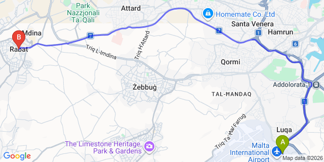 Map: Malta Airport (MLA) to Rabat (Malta)