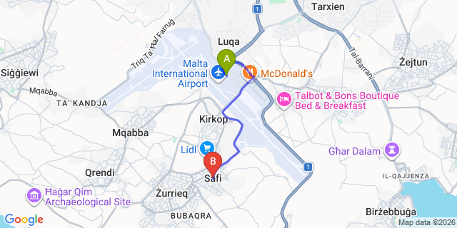 Map: Malta Airport (MLA) to Safi (Malta)