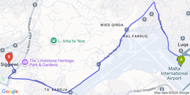Map: Malta Airport (MLA) to Siggiewi