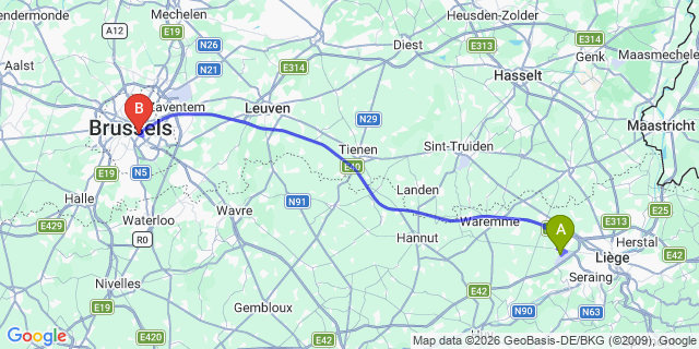 Map: Liège Airport (LGG) to Aartselaar