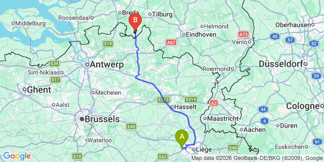 Map: Liège Airport (LGG) to Baarle-Hertog