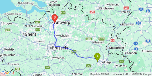 Map: Liège Airport (LGG) to Borgerhout