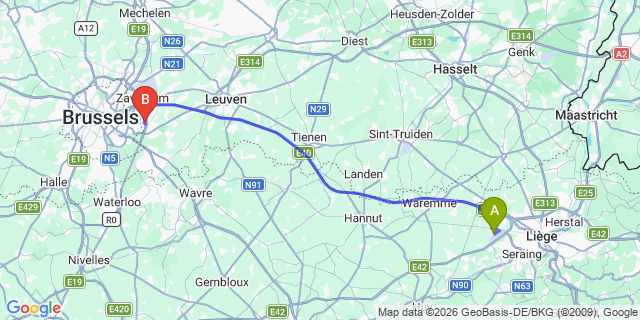 Map: Liège Airport (LGG) to Mechelen