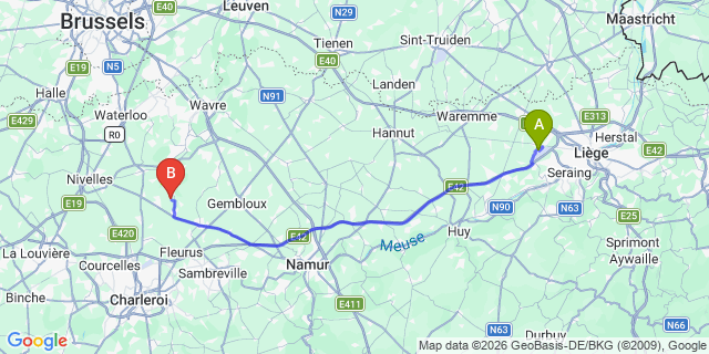 Map: Liège Airport (LGG) to Rixensart