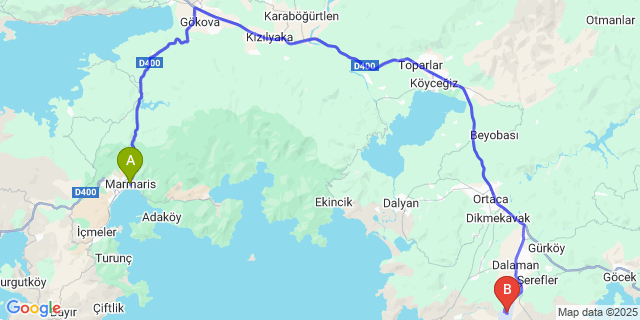 Map: Dalaman Airport (DLM) to Marmaris